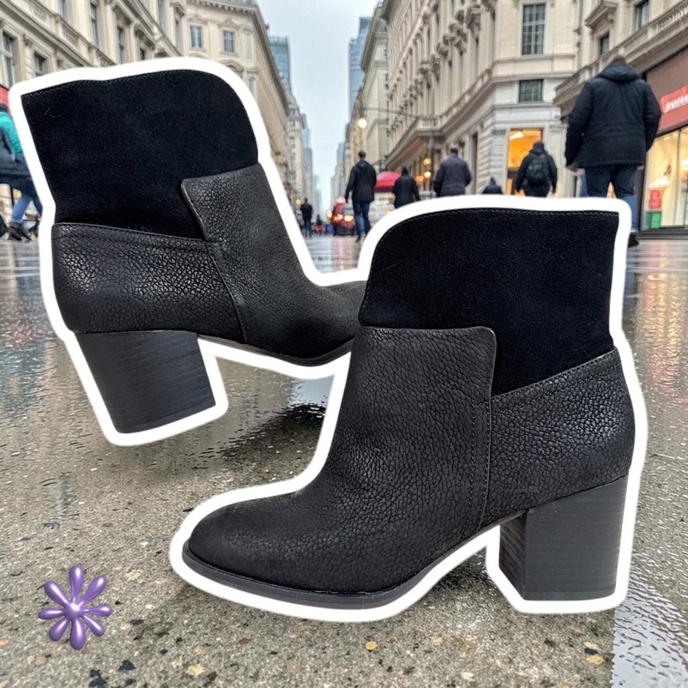 NWOT‎ Nine West Dale Block Heel Nubuck Leather Ankle Boots | Black | Women's 7.5
